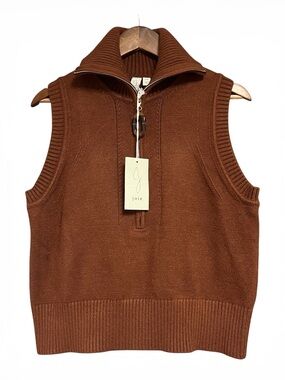Cabin Core NWT Joie Rust Brown Sleeveless Zip-Up V-Neck Sweater Vest